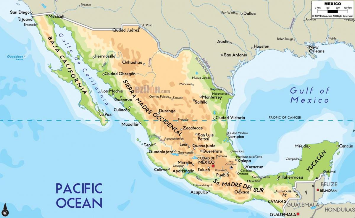 Meksiko peta fisik