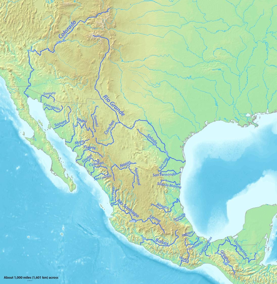 peta dari Meksiko sungai