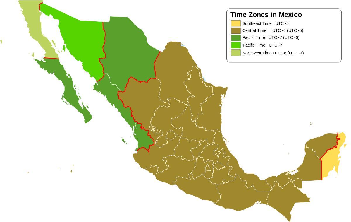 zona waktu peta Mexico
