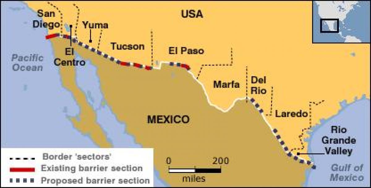 peta perbatasan meksiko