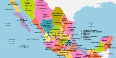 Mexico map with states and capitals